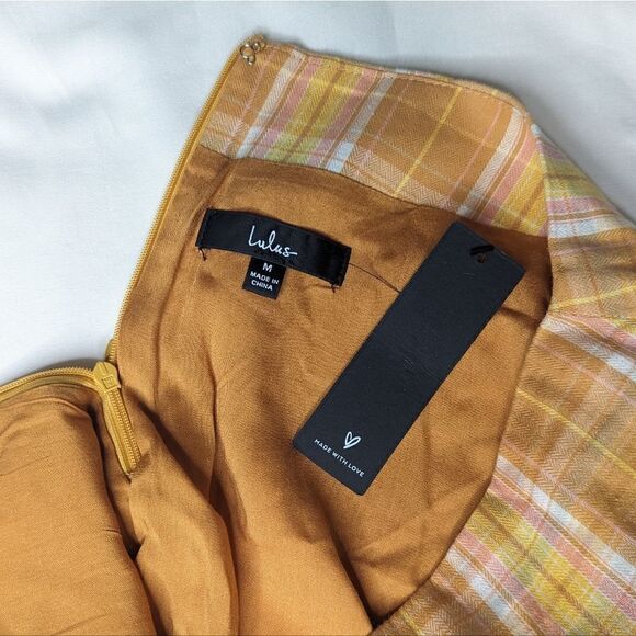 NWT Lulu's Always Sunshine Orange Plaid High Waisted Mini Skirt - Picture 8 of 11